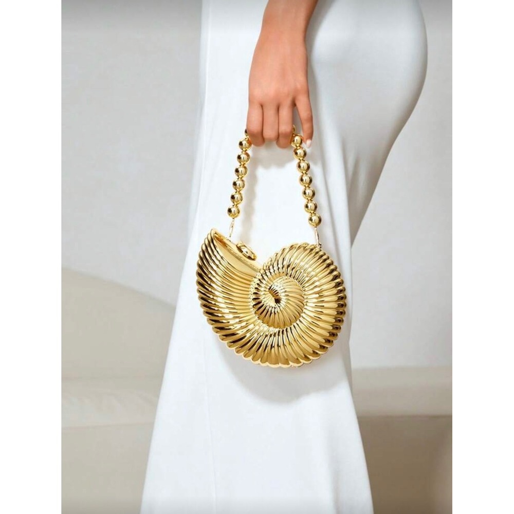 Gold Spiral Shell Clutch Wristlet